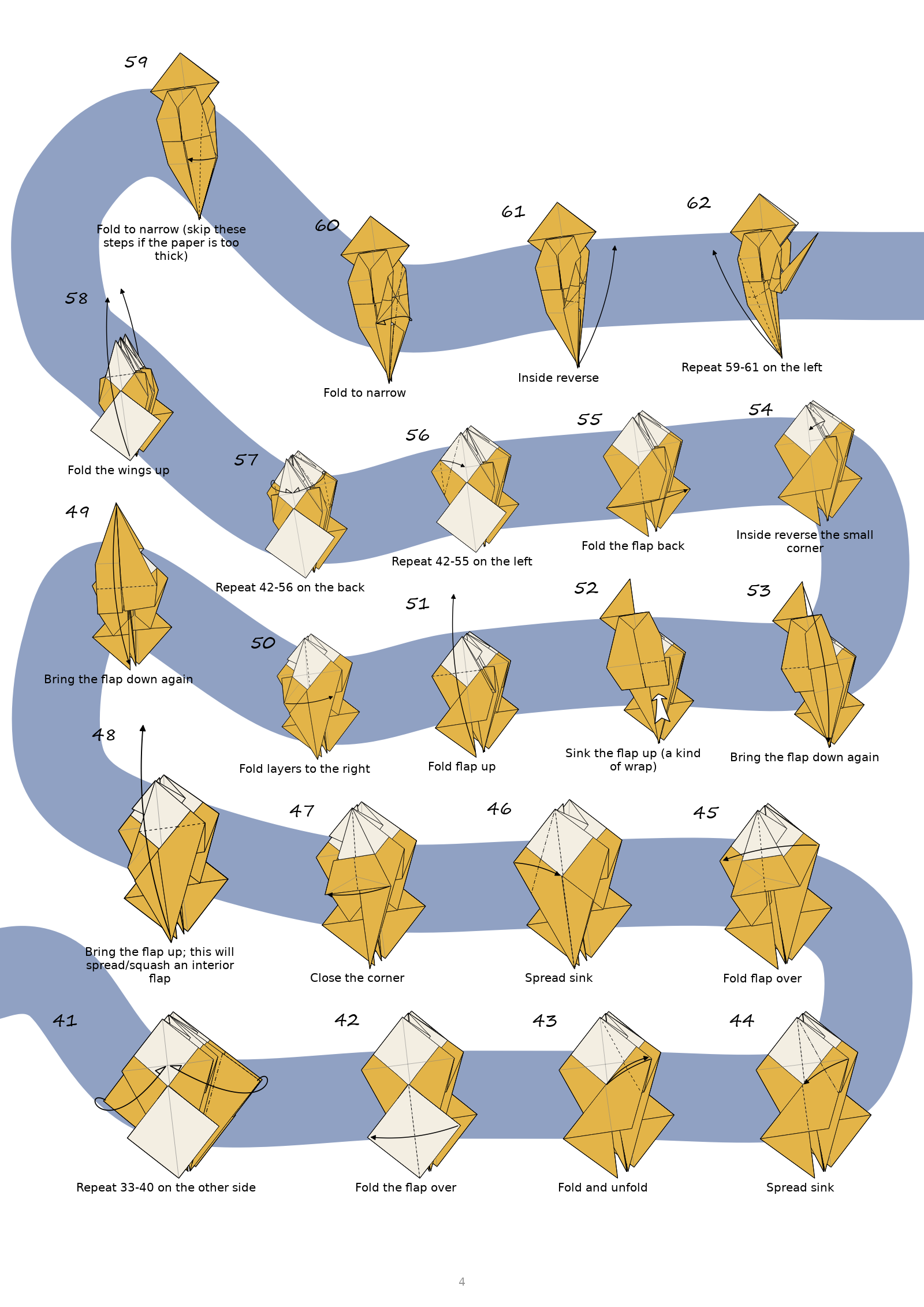 Page 4 of the Tsuru Family diagrams as exported to PDF: steps 41 to 62 along a ribbon